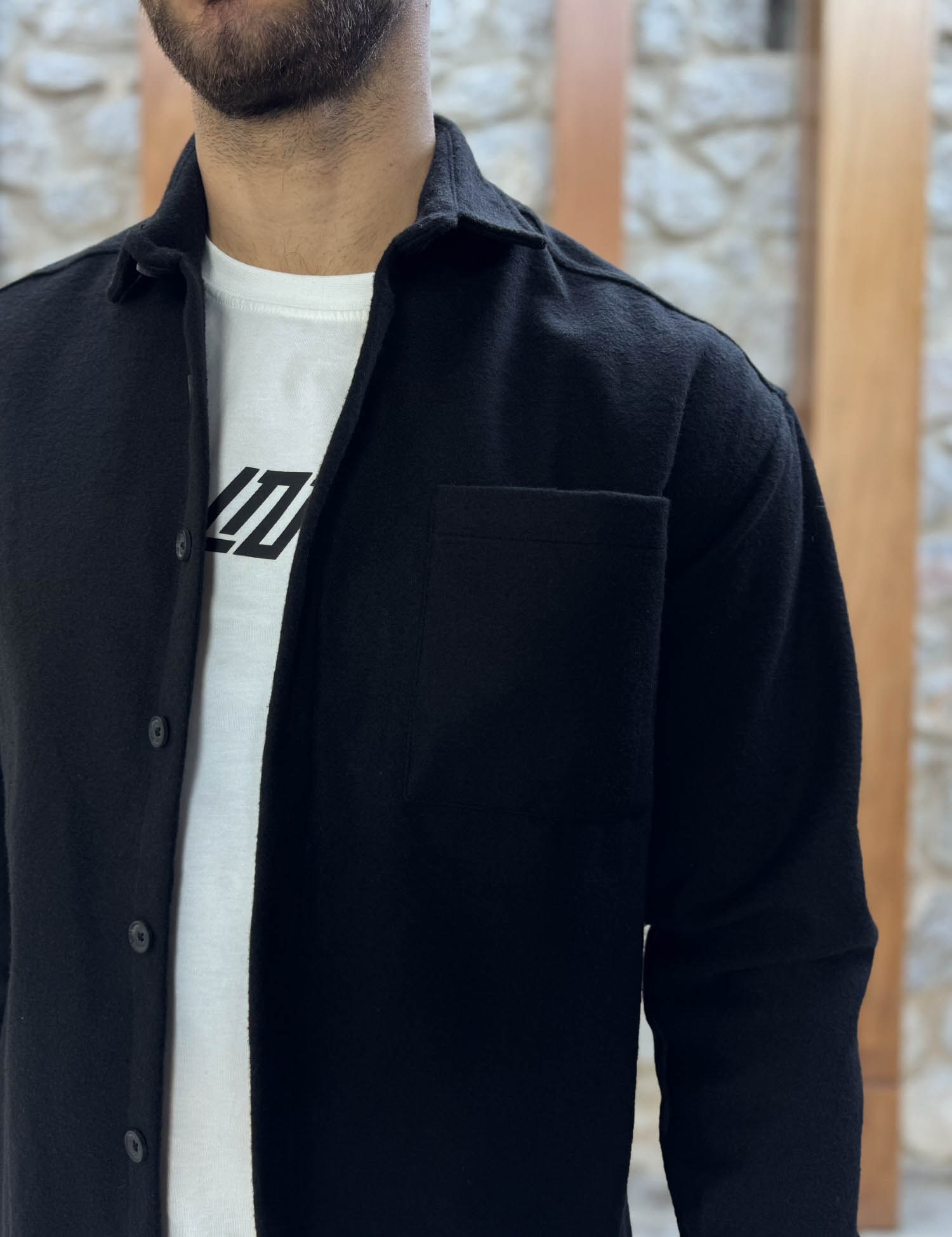 Ανδρικό μαύρο Overshirt με γιακά RMZ328M φωτογραφία